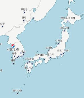 대한항공 지역구분_국내선, 일본 취항도시