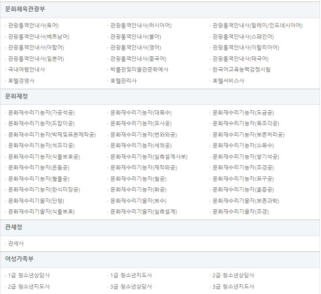 국가전문자격증 종류_기타 시행처