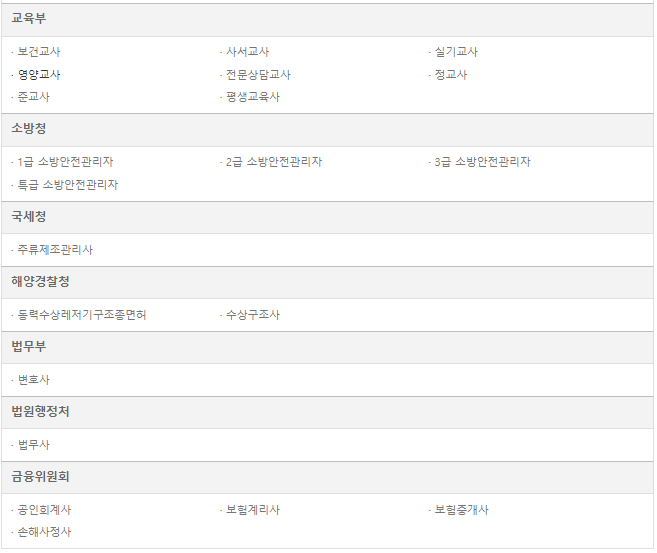 국가전문자격증 종류_기타 시행처