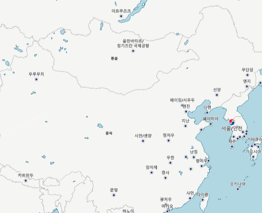 대한항공 지역구분_중국동북아시아 취항도시